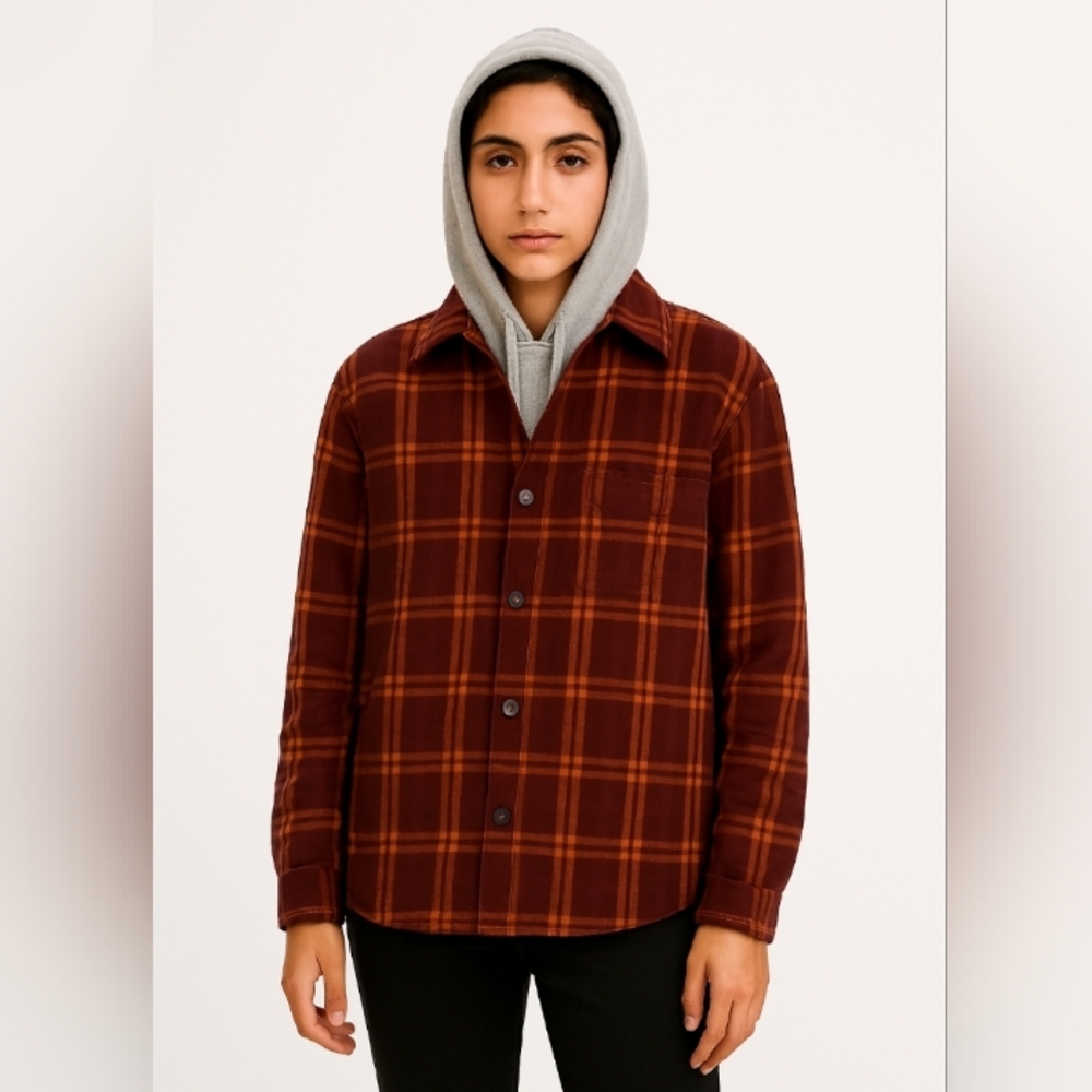 Fashion Nova Outdoor Plaid All In One Shirt Hoodie Top XL - Picture 4 of 17